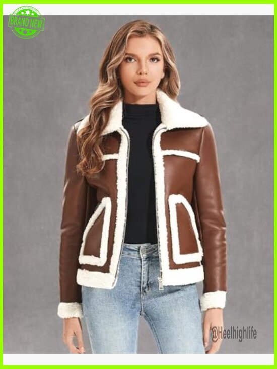 Faux Fur Lined Leather Moto Jacket Women's Winter Coat Sherpa Lined - Picture 6 of 7